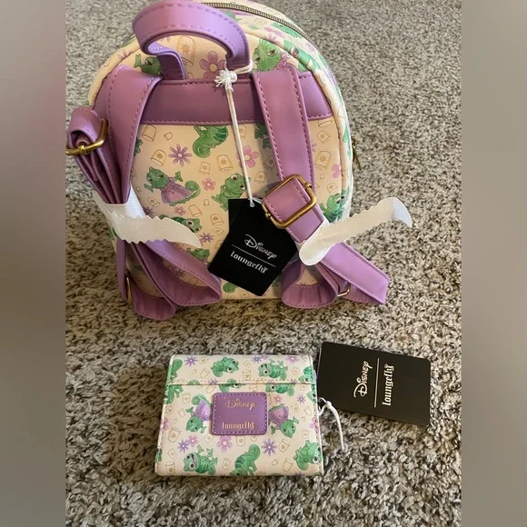 Loungefly Disney Tangled Rapunzel & Pascal Flowers AOP Mini Backpack & Wallet
